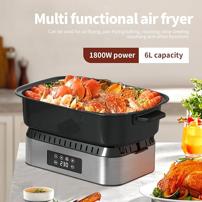 3-in-1 Air Fryer Oven, 6.32QT with See-Through Window, 4 Presets Touchscreen, Multi-Cooker for Air Frying, Roasting, Baking, Dehydrate, Reheat & Stewing, Turbo Crisp Technology, No Flip Needed