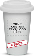 Personalized 11 oz. Double Wall Ceramic Tumblers with Lid - 6 Pack - Custom Text, Logo - White