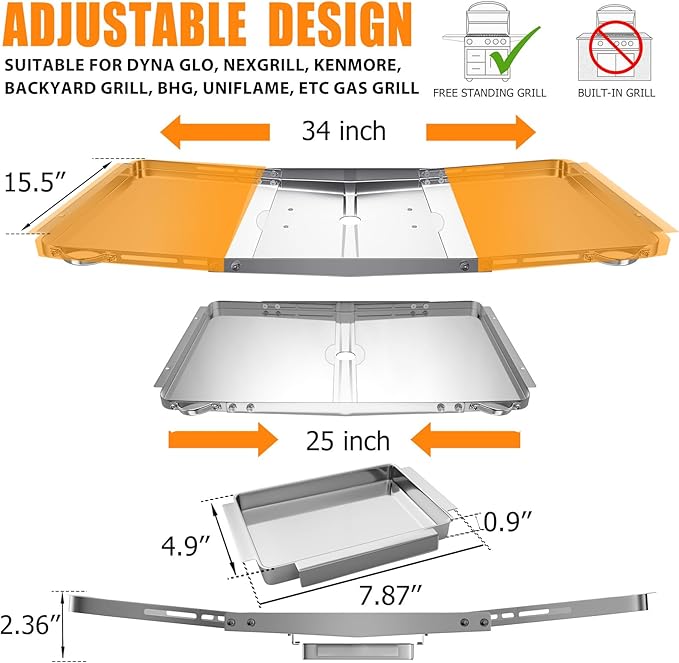 Gas Grill Grease Tray Replacement Parts, Adjustable Grease Tray with Catch Pan Stainless Steel Drip Pans Set (XL)