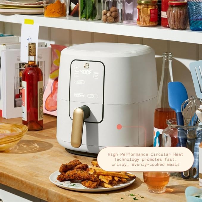 Beautiful 6-Quart Digital Air Fryer, TurboCrisp Technology, Touch-Activated Display, 1750W, 90–400°F, Dishwasher-Safe Basket