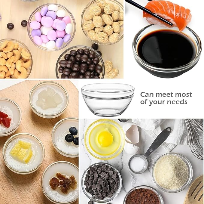 Small Glass Bowls for Cooking Prep, Clear Glass Bowls Perfect for Pre-measuring Spices for Cooking and Baking, Side Sauce Prep, Set of 12 (1.5 Fl Oz)