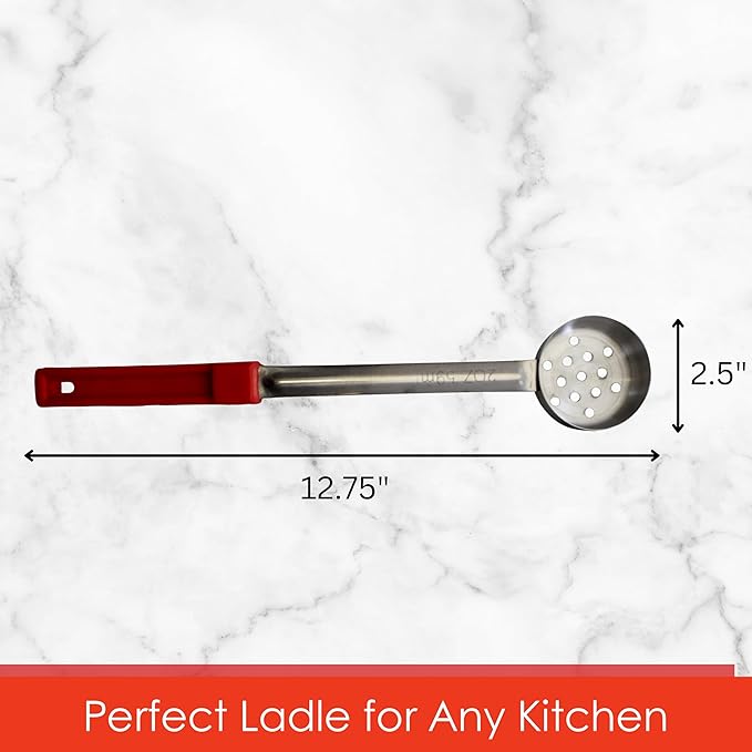 2 Ounce Slotted Stainless Steel Portion Control Ladle Spoon for Measuring and Serving; Commercial Grade Serving Scoops [Pack of 12]