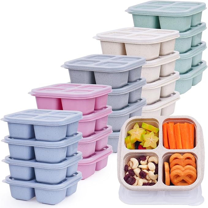 4 Compartments Snack Containers, 20 Pack Reusable Meal Prep Containers, BPA Free Lunch Box Container, Divided Food Storage Containers for Travel, Picnic, Microwave and Dishwasher Safe