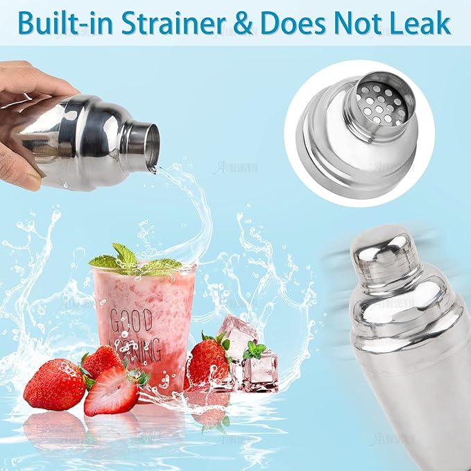 AUEAR, Small Stainless Steel Cocktail Shaker 8.4 Oz/250ml Martini Shakers Bar Tools Silver
