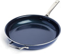 Blue Diamond 14" Nonstick Frying Pan, PFAS Free Ceramic Family Pan, Jumbo Pan with Helper Handle, Diamond Infused Nonstick Skillet, Dishwasher & Oven Safe, Durable, Non Toxic, Metal Utensil Safe, Blue