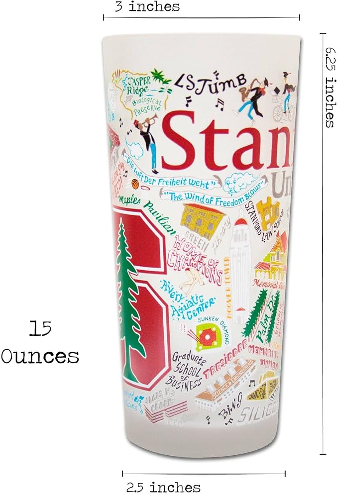 Catstudio Drinking Glass, Stanford University Glass Cup for Kitchen, 15oz Dishwasher Safe Tumbler for Stanford Alumni