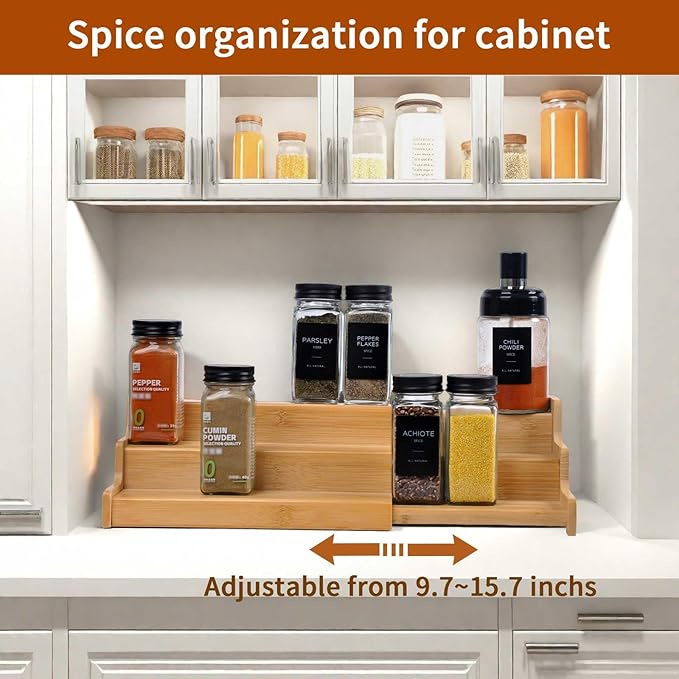 JinDoWin Spice Rack Organizer For Cabinet, Spice Organization For Cabinet, Spice Rack For Countertop,15.7 Inch Adjustable Seasoning Organizer Spice Organizer (1 Pack, Medium)