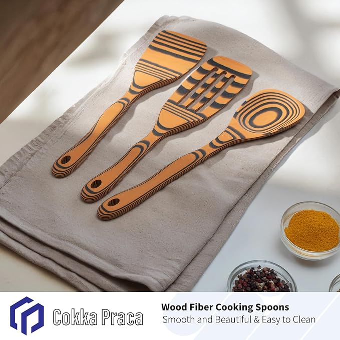 Dishwasher Safe Handcraft Wooden Spoons for Cooking-3PCS Sturdy Wooden Spoons Set, Wooden Kitchen Utensil Set for Nonstick Cookware, Heat Resistant