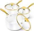 MICHELANGELO Sauce Pan with Lid, Nonstick Ceramic Saucepan Set-1Qt & 2Qt & 3Qt, Small Pots with Ergonomic Handle, Sauce Pans Sets Oven Safe, White