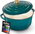 Zulay Kitchen 6 Quart Enameled Cast Iron Dutch Oven Pot with Lid – Premium Durability & Oven Safe up to 500°F – Heavy Duty Cookware Perfect for Bread Baking, Stews, Braising & Roasting – Emerald