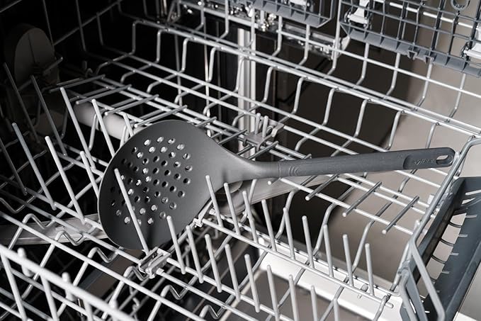 Zyliss E980232 Skimmer, Sustainable Wheatstraw/Nylon, Cooking Spoon with Holes for Skimming/Draining, Non Stick, Heat Resistant Silicone Head, Beluga Grey, 13.2" X 4.8", Dishwasher Safe