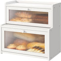FILWH Bread Box for Kitchen Countertop Double Layer Large Corner Bread Box Capacity Bread Storage Bin Farmhouse Breadbox Container Organizer Cabinet Cupboard (White)