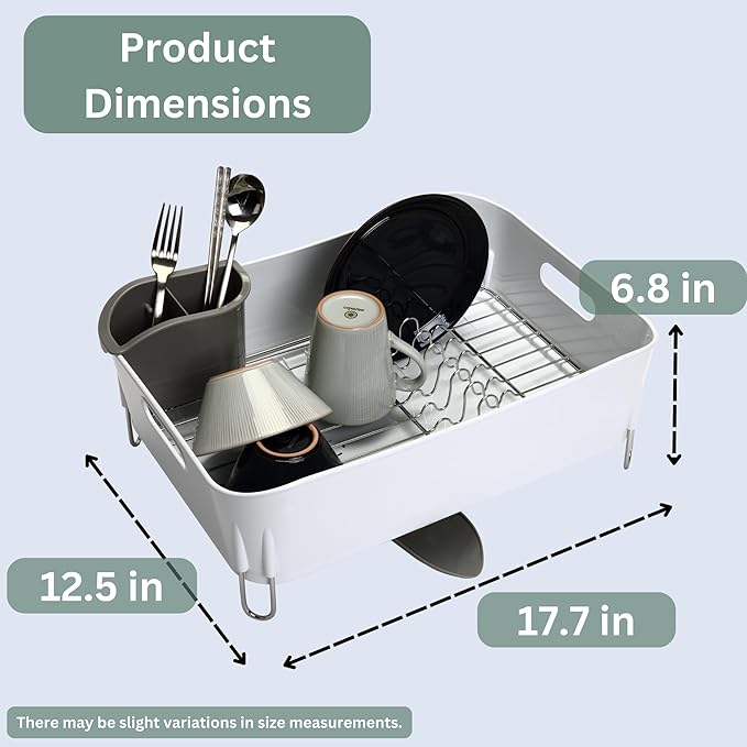 AutoFlow Dish Rack (White, 6.8" H x 17.7" W x 12.5" D)