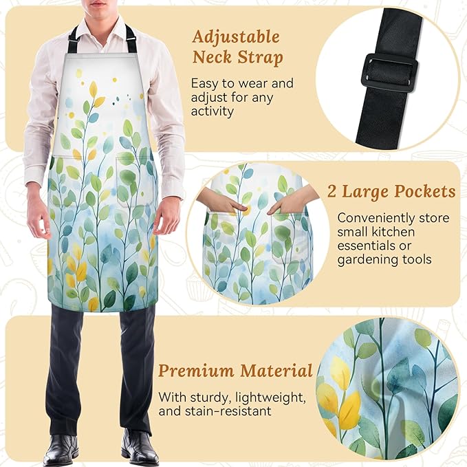 Kitchen Apron with Pockets,Adjustable Aprons for Women Men,Waterproof Chef Aprons for Cooking,BBQ,Gardening