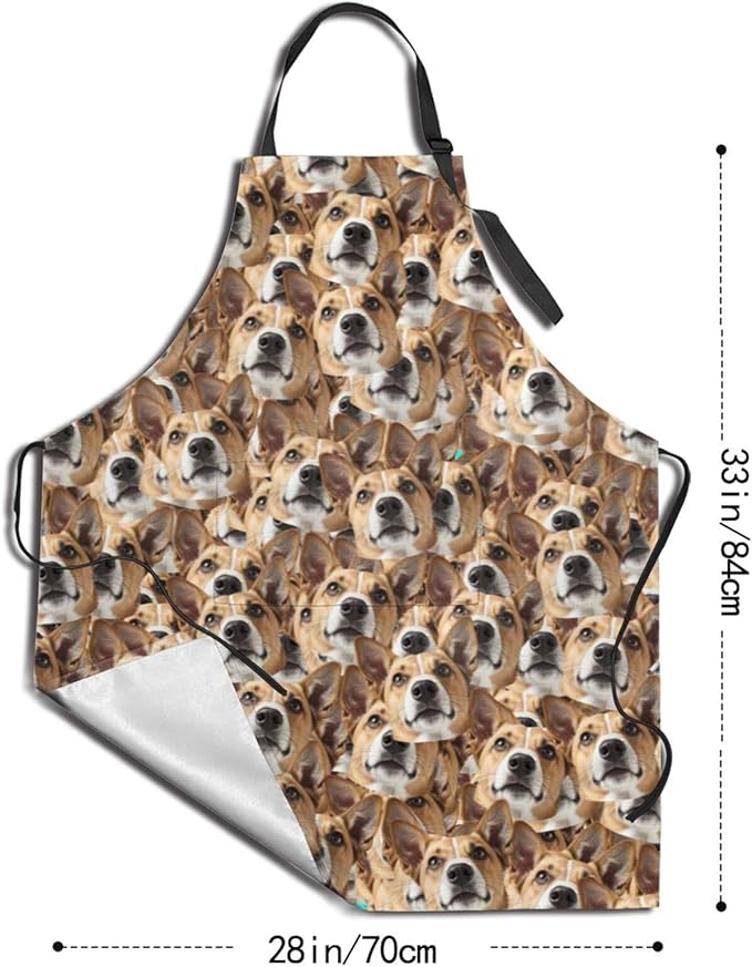 Custom Dog Face Apron for Men Women, Personalized Photo Bib Apron with Pockets, Customized Chef Aprons