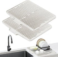 Dish Drying Mat, Stone Drying Mat for Kitchen Counter with Built-in Drain, Non-Slip Drying Matt Kitchen Counter, Heat Resistant Silicone Drying Mat, Dish Drying Pad, 2 Pcs (Cream 19.7" x 17")
