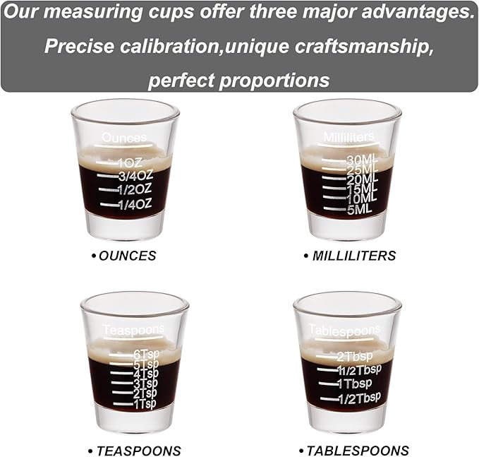 Ackers Shot Glasses Etching Scale Measuring Cup 2PACK Espresso Shot Glasses Liquid Heavy Glass 26-Incremental Measurement 1 OZ, 2 TBS, 6 TSP, 30 ML Kitchen Tools