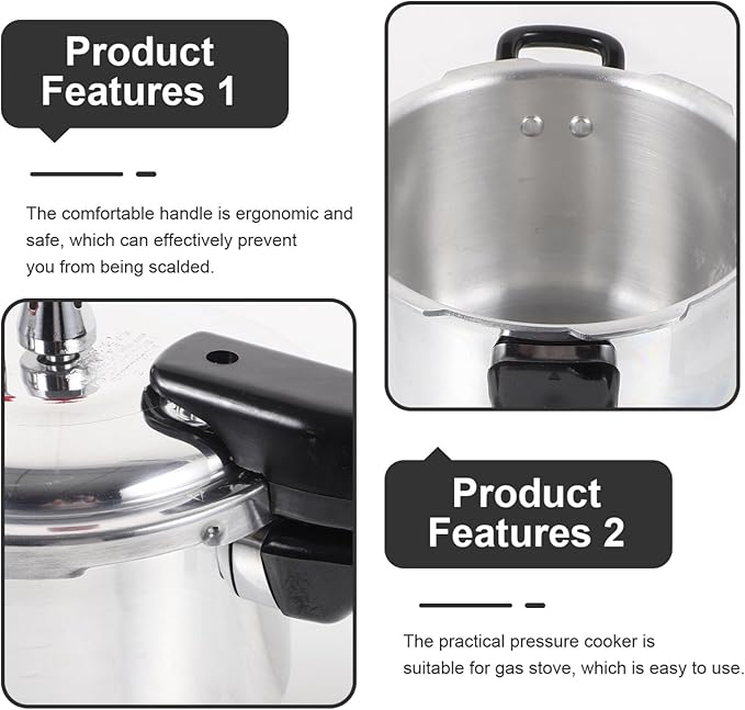 DOITOOL Aluminum Pressure Cooker 16cm/6.3inch Bottom Small Pressure Cooker for Gas Stove Induction for Home Cooking, Silver