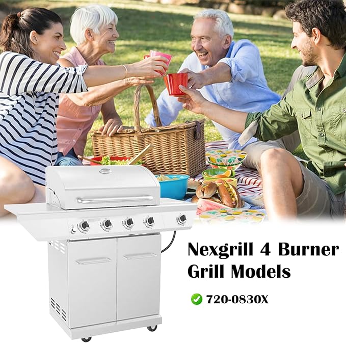 Hiorucet Grill Drip Pan Replacement Parts for Nexgrill 4 Burner 720-0830X, Adjustable Grease Tray with Catch Pan, Heat Plates Flame Tamer, Burner and Igniters for Nexgrill 720-0830X Replacement Parts.
