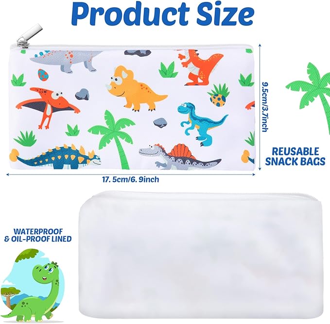 Chumia 6 Pcs Reusable Snack Bags Christmas Gifts Food Safety Washable Snack Bags Lunch with Zipper Portable Sandwich Bag Food Storage Pouch Double Layer(Stylish,6.9 x 3.7 Inches)