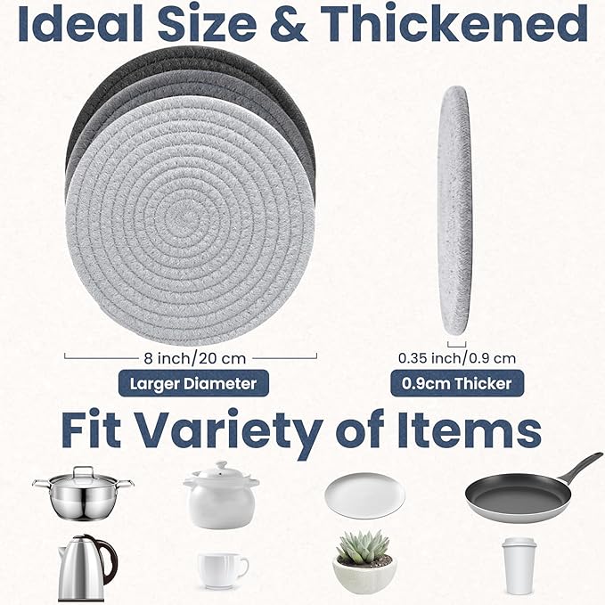 Trivets for Hot Dishes, 8 Inch Thicken Heat Resistant Pot Holders for Kitchen, 6 Pcs