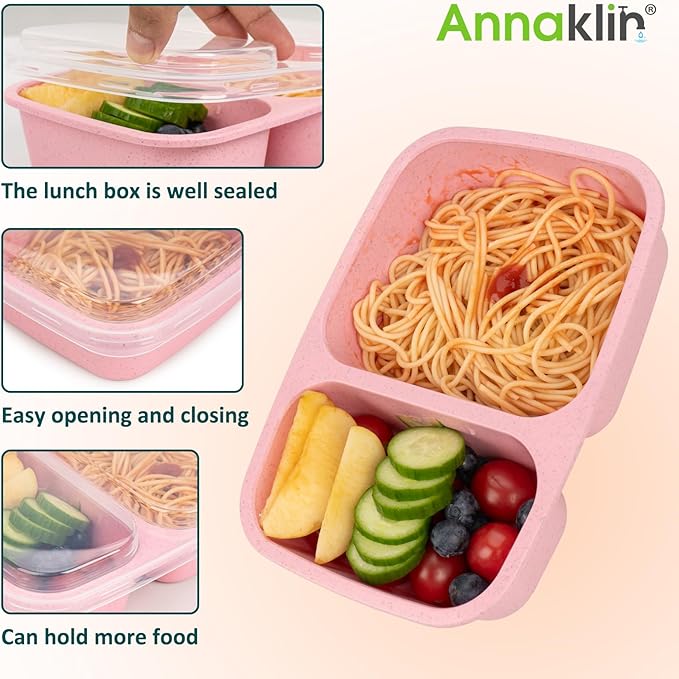 Bento Lunch Box 2 Compartment Lunch Containers, Reusable Kids Lunch Box Containers with Lids, Stackable Food Containers for Lunch, Microwave & Dishwasher Safe for Travel Work & School(5 Pack)