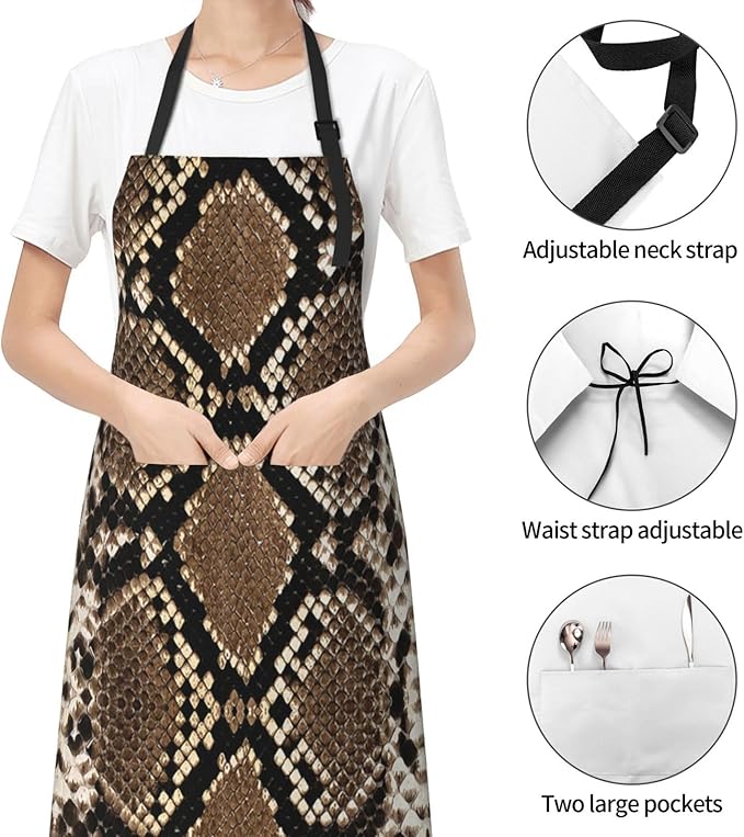 Snakeskin Aprons Cool Aprons with Pockets and Adjustable Mens Apron for Gardening Cooking Kitchen