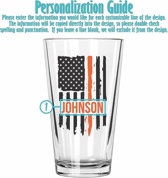 Blue Ridge Mountain Gifts - Thin Orange Line Pint Glass - Personalized Search and Rescue Glass, SAR Appreciation, Rescue Workers Gift, Custom Correction Officer Barware, EMS Support Glassware