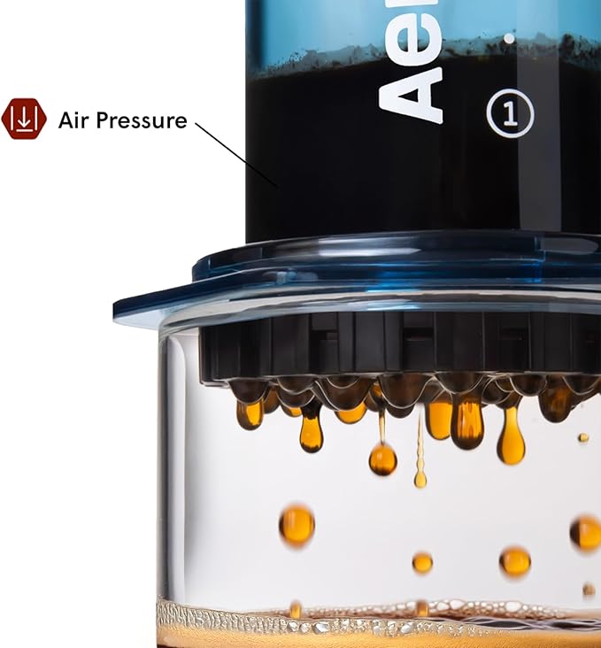 AeroPress Clear Blue Coffee Press - All-in-One French Press, Pour-Over & Espresso Style Manual Brewer, 2 Min Brew for Less Bitterness, More Flavor, Small Portable Coffee Maker, Travel & Camping