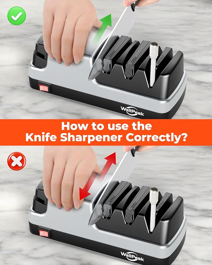 Multifunctional 4-Stage Electric Knife & Scissor Sharpener, Diamond Abrasive for Straight Edge Chef Knives, Detachable Ceramic Hone Rod for Serrated Knives Polishing