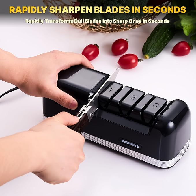 Electric Knife Sharpener - 3 Stage knife Sharpener for Kitchen Knives with professional grade safety, offering fast sharpening and polishing, Sharpener is perfect for home and kitchen use