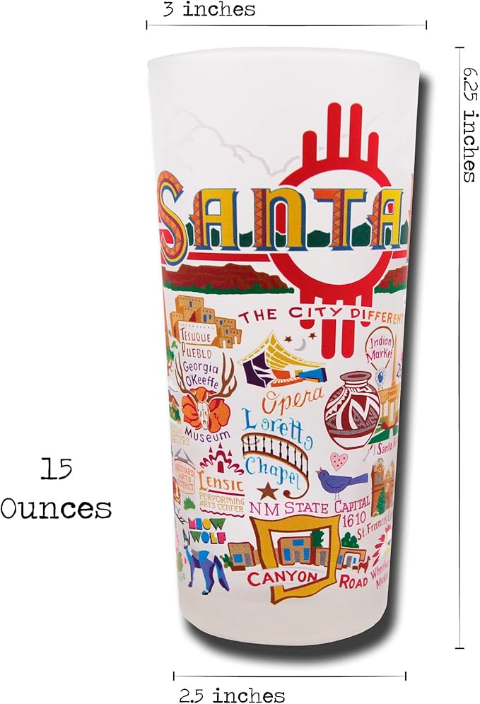 Catstudio Drinking Glass, Santa Fe Frosted Glass Cup for Kitchen, Drinking Glasses, 15oz Dishwasher Safe Tumbler, Wedding Gifts