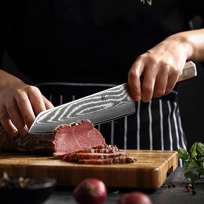 Wakoli HIK Damascus Kiritsuke Knife – Full Tang Chef Knife | 8-Inch Blade Made of 67-Layer Damascus Steel with VG10 Core | Walnut Wood Handle | Sharp, Durable, Gift Box Included