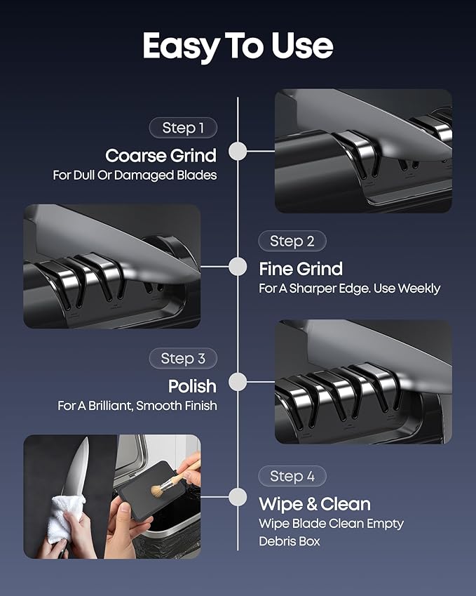 Electric Knife Sharpener for Kitchen, Professional 3-Stage Knife Sharpener Electric with 100% Diamond Abrasives, 20° Precision Angle Guide for Fast Sharpening & Polishing Chef Knives (Black)