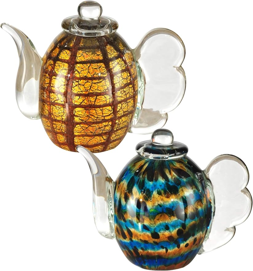 Dale Tiffany Handcrafted Murano Style 2-Piece Inferno Art Glass Tea Pot Sculpture Set, 6WX3.5LX4H Inch, Multi-Color for Living Room, Dining Room, Bedroom
