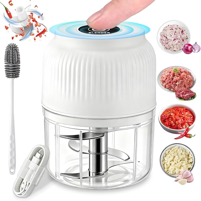2026 New Electric Garlic Chopper, Mini Portable Veggie Chopper with 304 Stainless Steel Blades, 300ML Rechargeable Food Processor Cordless, for Mashing Onion Garlic Chili Ginger Fruits (1*White)