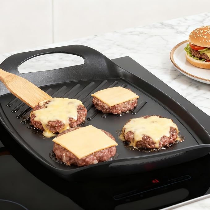 Techwood Dual Burner Griddle Pan – Flat & Grill Sides, PFAS-Free 17"X11" Nonstick Griddle Pan for Indoor/Outdoor Cooking, Dishwasher Safe, Use on Stove, Induction Cooktop, Oven, Campfire, or Gas Grill