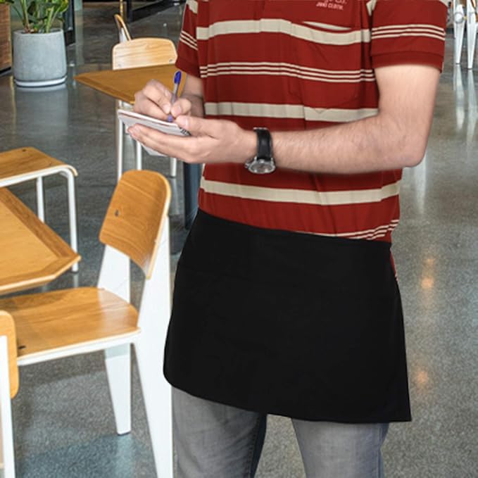 RAJRANG Pure Cotton Waitress Apron Half Server Waist Short Aprons with 3 Pockets
