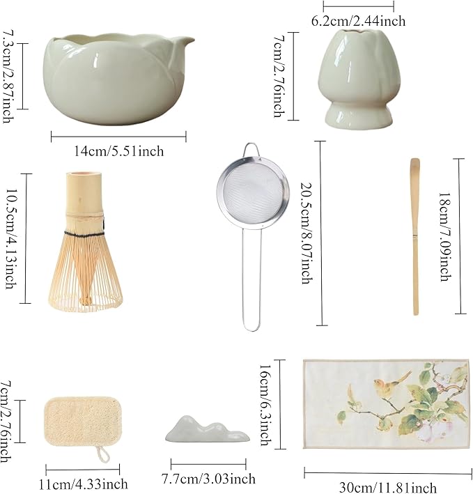 8 traditional matcha bowls with spouts, ceramic matcha bowls (Chawan), matcha mixing bowls for stirring matcha, tulip style