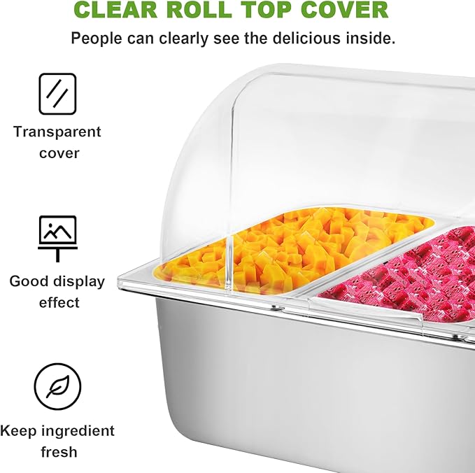 Cold Food Buffet Server 3 Pans×4QT with Ice Packs for Salad Pizza Sauce Colded Serving Trays Condiments Containers for Parties Buffet
