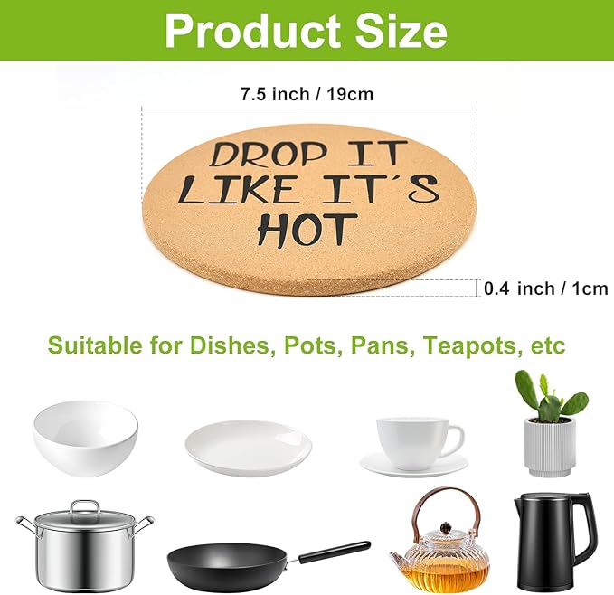 Cork Trivets for Hot Dishes Hot Pads for Kitchen Decor Accessories Plant Coasters Cute Silicone Trivet for Hot Pots and Pans Holder Quartz Countertop Trivet Set of 4 Large Coaster Round Cork Placemats