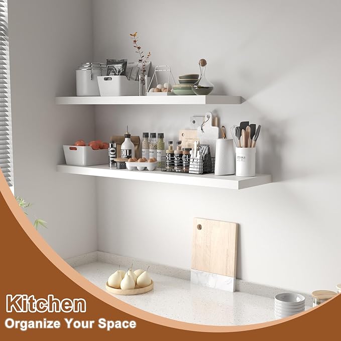 12 Inch Deep Floating Shelves for Wall 2 Pack Floating Shelfs Large Storage Space Wall Decor Display Shelf for Bathroom Living Room Bedroom Kitchen 40" W x 12" D x 1.2" H White