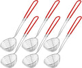 Geiserailie 6 Pieces 6 Pieces Hot Pot Kit Strainer Scoops Stainless Steel 2.5 Inch Mini Spider Strainer Skimmer Pasta Mesh Spoon Asian Skimmer Spoon Ladle with Handle for Home (Red)