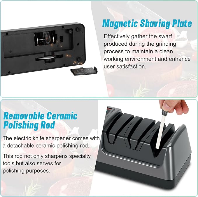 Electric Knife Sharpener with LCD Screen for Straight, Serrated, Meat Cleaver, Ceramic Knives & Scissors, 3 Rotational Speed Adjustable Electric Kitchen Knife Sharpener, 100% Diamond Abrasives