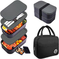 Bento Box Adult Lunch Box with lunch bag,Japanese Lunch Box Containers for Adult,Bento lunch Box with Leakproof 54OZ Black (black lid