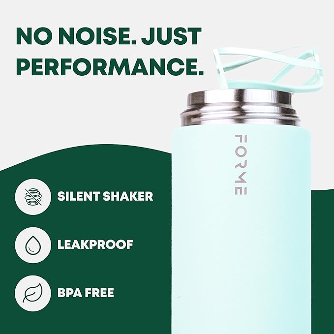 FORME - Blender Shaker Bottle, Leakproof Double Insulated Stainless Steel, Noiseless Shaker Bottle for Hot & Cold Drinks with Supplement Storage, Ideal for Protein & Shakes (Sea Mist, 16.9 oz)