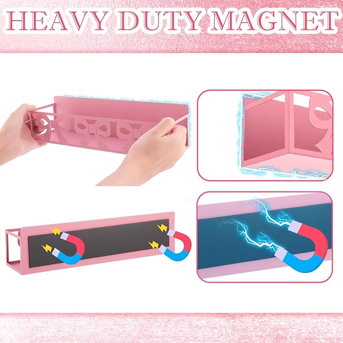 2 Pack Bow Magnetic Spice Rack for Refrigerator Metal Magnet Basket Shelf for Fridge Seasoning Storage Organizers Home Decor Kitchen Accessories (Pink)