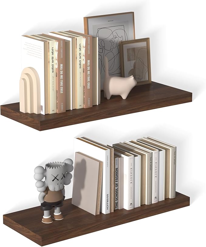 12 Inch Deep Floating Shelves for Wall 2 Pack Floating Shelfs Large Storage Space Wall Decor Display Shelf for Bathroom Living Room Bedroom Kitchen 30" W x 12" D x 1.2" H Walnut