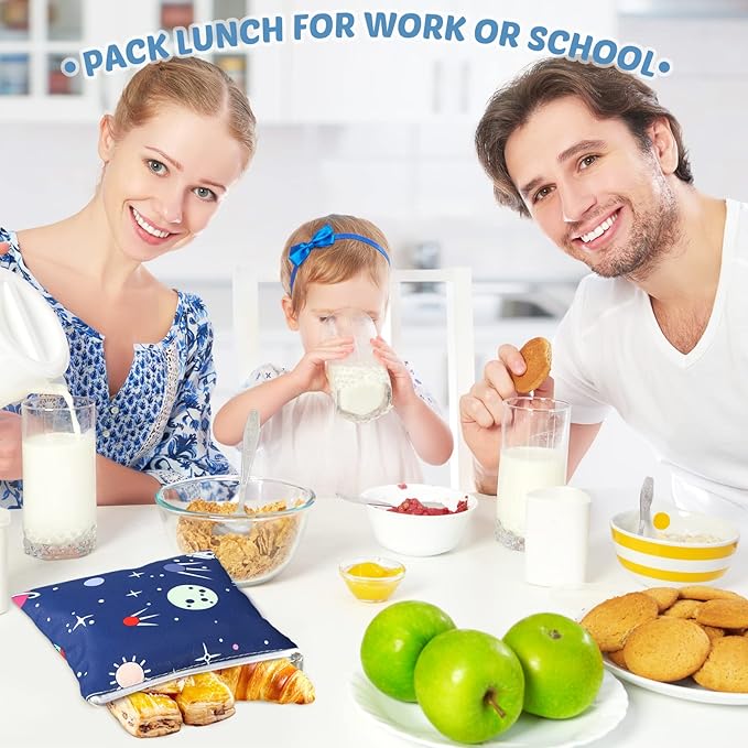 Chumia 6 Pcs Reusable Snack Bags Christmas Gifts Food Safety Washable Snack Bags Lunch with Zipper Portable Sandwich Bag Food Storage Pouch Double Layer(Animal,7 x 7 Inches)