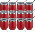 MEWAY 12oz/12 Pack Wine Tumbler Glasses with Lid -Double Wall Vacuum Stainless Steel Travel Tumbler Mug,Stemless Insulated Wine Cup for,Coffee,Cocktails,Gifts (Red,Set of 12)